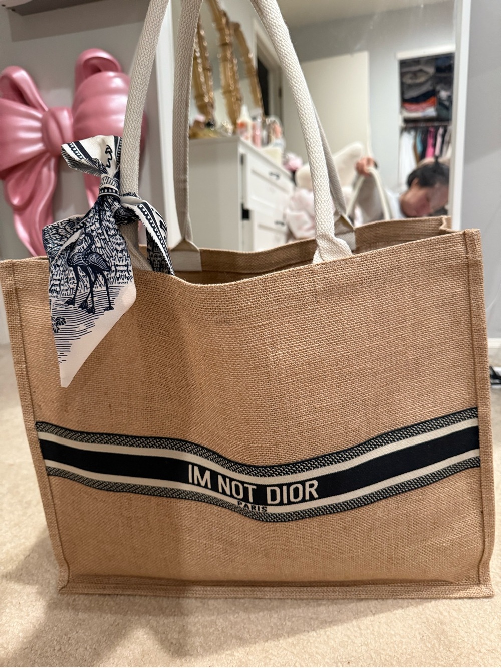 NWOT Beige Canvas rafia Esq beach bag!